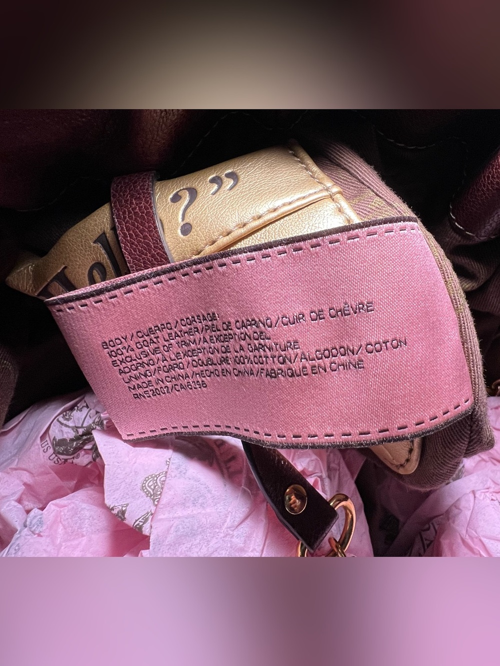 VNTG Juicy Couture Chocolate Brown Leather Hobo Shoulder Bag Gold Hardware Y2K - Picture 15 of 16